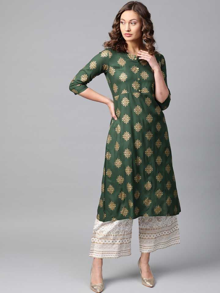 Women Green Kurti Kurta Ethnic Palazzo Suit Indian Designer Salwar Kameez XS 2XL