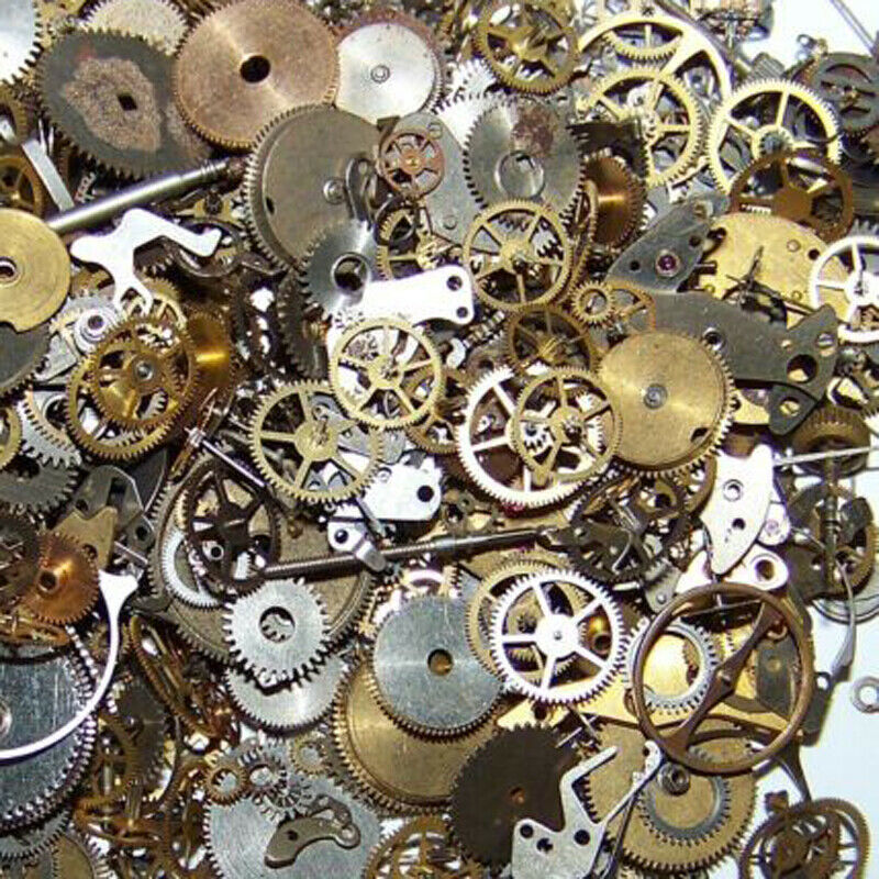 10g Lot Vintage Steampunk Watch Parts Pieces Gears Hands Rubies Cogs Wheels DIY